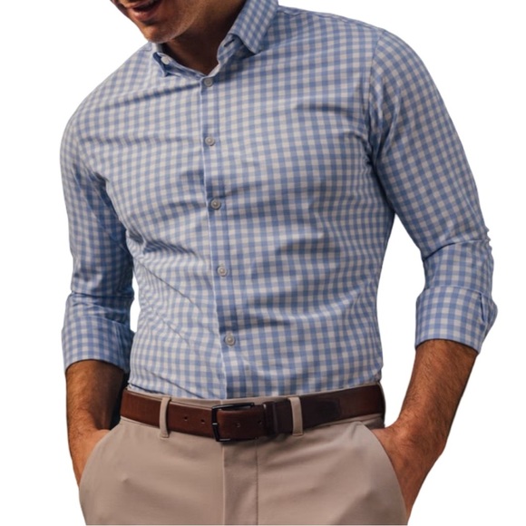 Mizzen+Main Leeward Trim Fit Dress Shirt Men’s S Light Blue Gingham NWOT - Picture 4 of 8